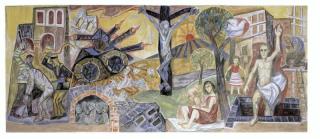 Otto Dix: Krieg und Frieden (1960). Wandbild im Ratsaal des Rathauses Singen, © VG Bild-Kunst, Bonn 2020