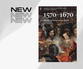 Schrift "New New New" übereinander, rechts daneben das Cover des fünften Bands des Kunsthandbuchs des GWZO, darauf ein Gemälde, welches verschiedene Personen darstellt und mit dem Titel überschrieben ist