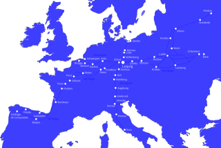 Europakarte mit Via Regia und Via Imperii